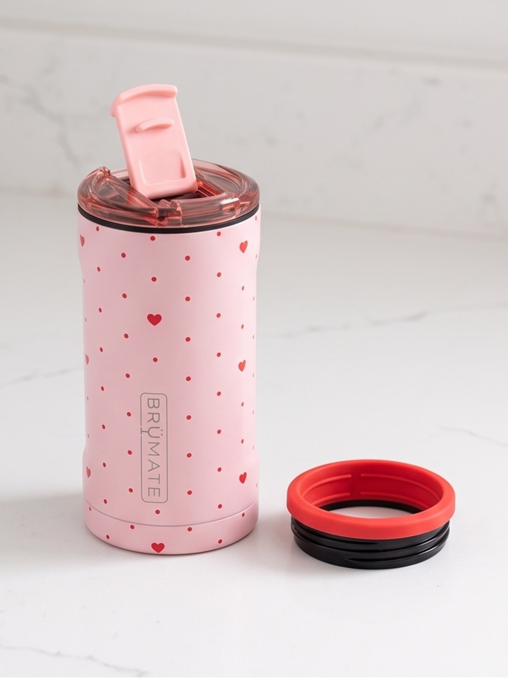 BrüMate Pink Heart Kids Tumbler with Flip Lid